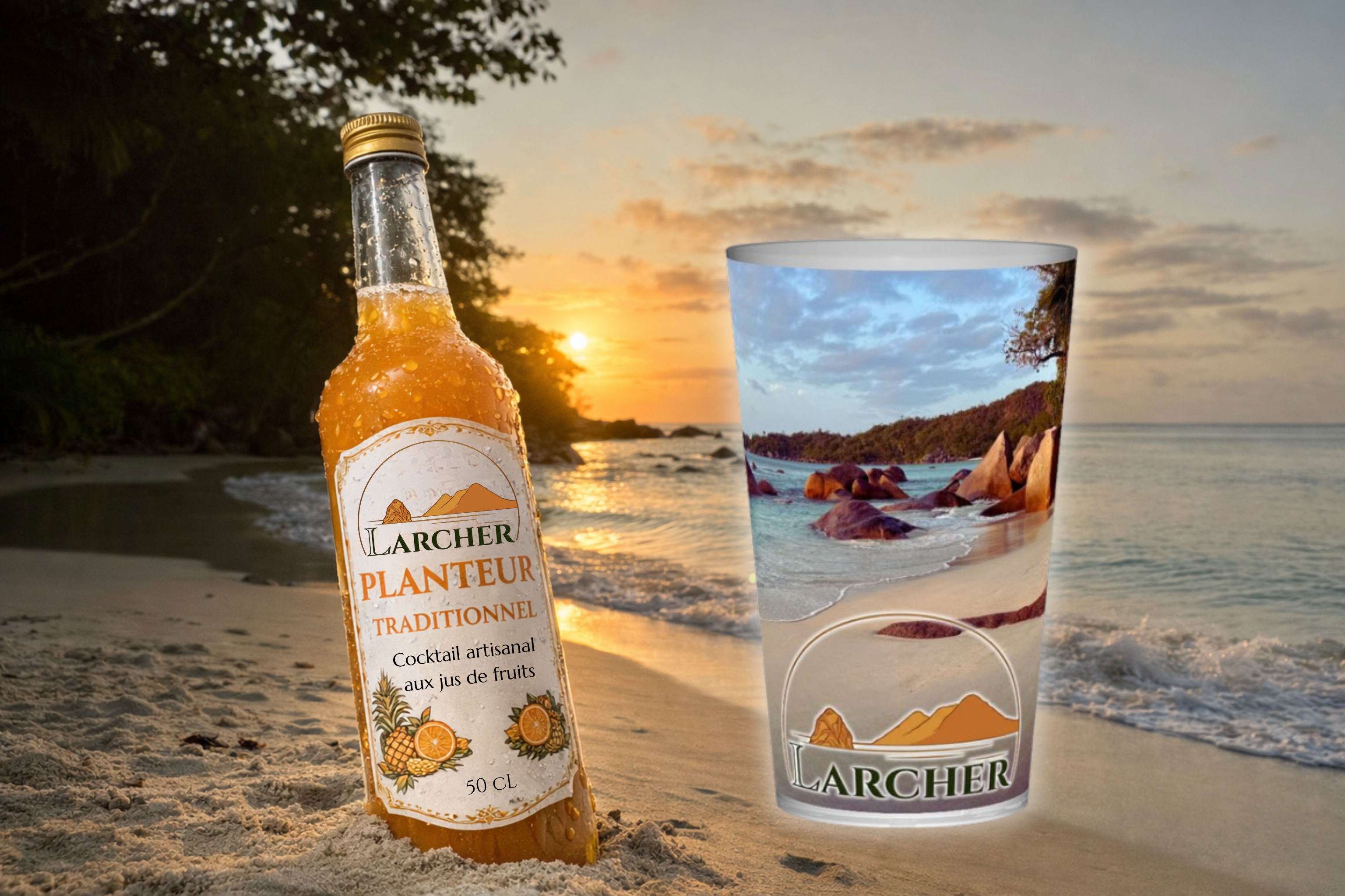 Bouteille planteur sans alcool 50cL avec gobelet - Cocktail antillais aux fruits tropicaux