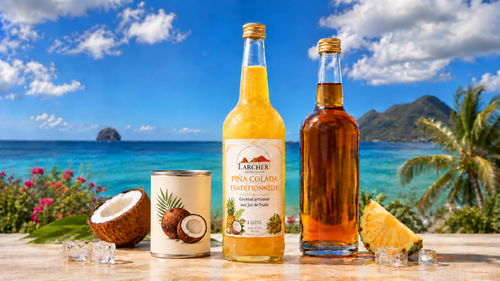 Composition pina-rhum : canette de lait de coco 400 ml, proportions corrigées sur la référence 11 cm de haut et 7,5 cm de diamètre.