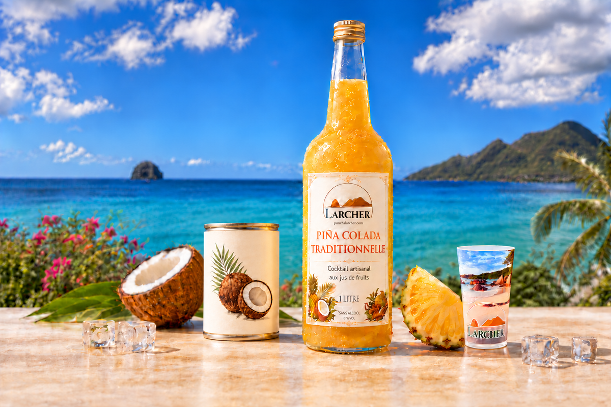 Kit piña sans alcool avec gobelet : canette 400 ml de lait de coco, proportions corrigées selon les dimensions 11 × 7,5 cm.